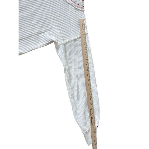 FREE PEOPLE HOLLY HENLEY size XS White Ivory Embroidered Boho Thermal - Picture 9 of 14